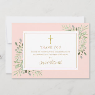 Baptisme Greenery Gold en Blush Pink Foto Bedankkaart