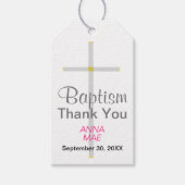 Baptisme Hartelijk dank Silver Cross-roze naam Cadeaulabel (Voorkant)