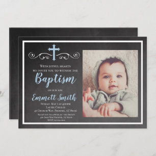Baptisme Invitation, Chalkboard, Boy, Baptism, Blu Kaart