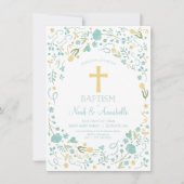 Baptisme Invitation - Gender Neutral Cross, Flower Kaart (Voorkant)