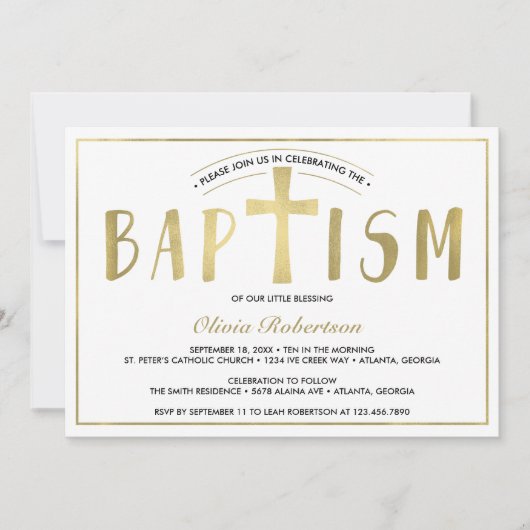 Baptisme Invitation, hedendaags, Faux Gold Kaart (Voorkant)