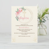 Baptisme Invitation Sjabloon, Blush Pink Floral Kaart (Staand voorkant)