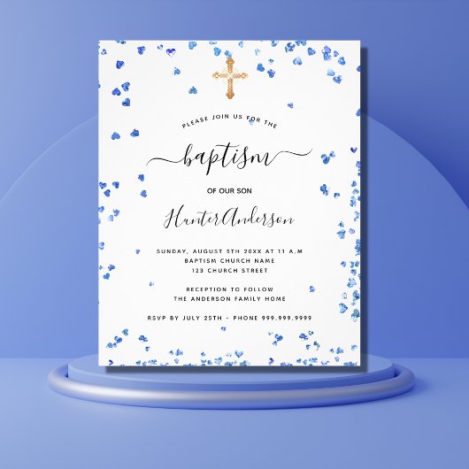 Baptisme jongen blauw harten budgetuitnodiging flyer