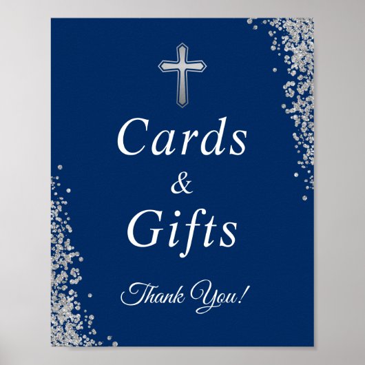 Baptisme Kaarten en Gifts Silver Glitter Navy Blue Poster (Voorkant)