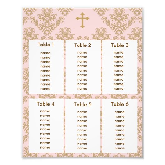 Baptisme kerstmis Gold Pink Damask Foto Afdruk (Voorkant)