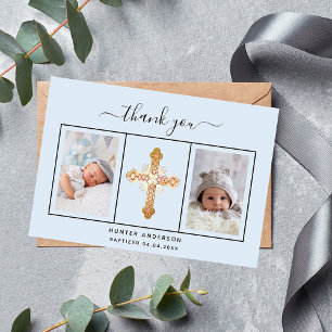 Baptisme lichtblauw fotoscript baby boy bedankkaart