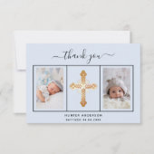 Baptisme lichtblauw fotoscript baby boy bedankkaart (Voorkant)