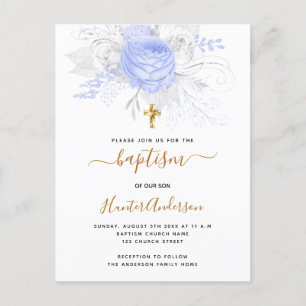 Baptisme lichtblauwe bloemenjongen elegant wit uitnodiging briefkaart