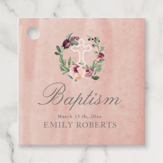 baptisme marsala floral blush roze monogram bedankjes labels (Voorkant)