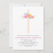 Baptisme Pastel Floral Pink Rose Cross Uitnodiging (Voorkant)