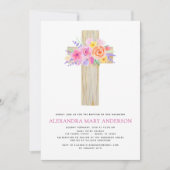 Baptisme Pastel Floral roze Rose Cross Kaart (Voorkant)