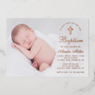 Baptisme Photo Simple Calligraphy Roos Gold Script Folie Uitnodiging