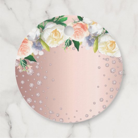 Baptisme roos goud floreel wit roze meisje bedankjes labels (Achterkant)