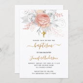 Baptisme roos goudflorals meisje elegant wit kaart (Voorkant / Achterkant)