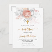 Baptisme roos goudflorals meisje wit elegant uitnodiging briefkaart (Voorkant / Achterkant)