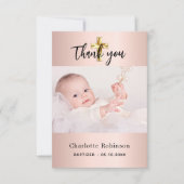 Baptisme roos goudfotomeisje bedankkaart (Voorkant)