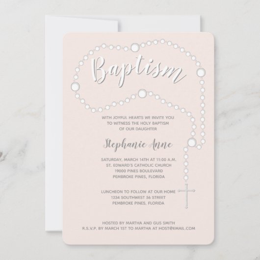 Baptisme Rosary op Roze Kaart (Voorkant)