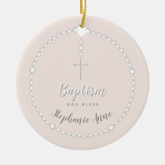 Baptisme Rosary op Roze Keramisch Ornament (Voorkant)
