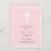 Baptisme - Roze Damask Kaart (Voorkant / Achterkant)