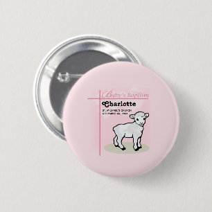 , Baptisme, Roze, Meisje, Lamb Ronde Button 5,7 Cm