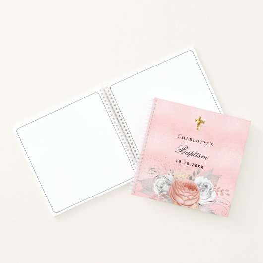Baptisme roze roze roze roze goudflorals zilver notitieboek (Binnen)