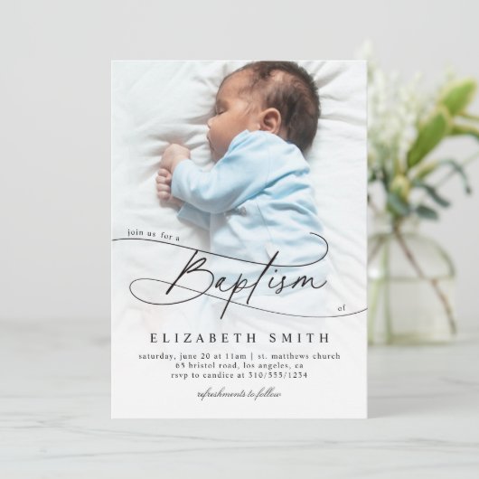 Baptisme Script Elegant Religant Aangepast met fot Kaart (Staand voorkant)