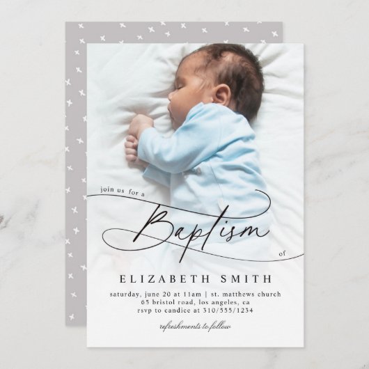 Baptisme Script Elegant Religant Aangepast met fot Kaart (Voorkant / Achterkant)