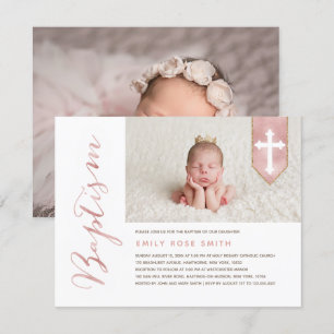 Baptisme Script Shiny Blush Photo Invitation Kaart