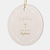 Baptisme Scroll in roze en goud Keramisch Ornament (Links)