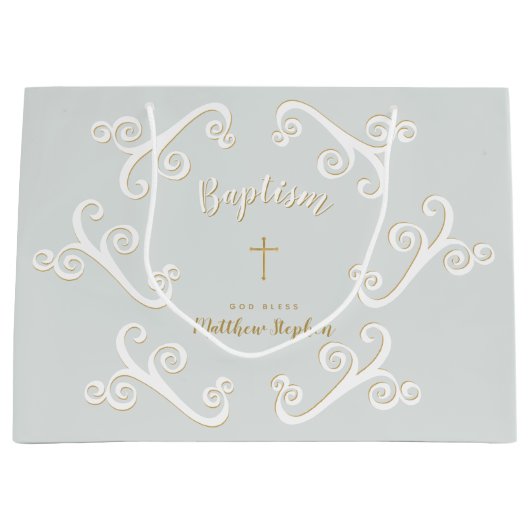 Baptisme Scrollen in Powder Blue en Gold Large Cadeautasje (Voorkant)