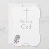 Baptisme Silver Cross Daughter Pink Baby Rattle Kaart (Achterkant)