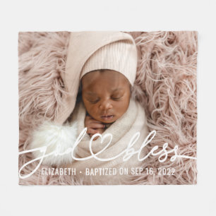 Baptisme Simple Elegant Moderne Heart Baby Foto Fleece Deken