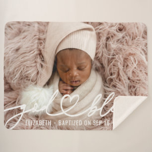 Baptisme Simple Elegant Moderne Heart Baby Foto Sherpa Deken