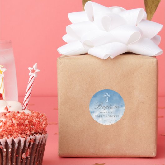 baptisme sky blue elegant monogram sticker (Feest)