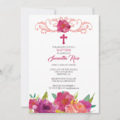 BAPTISME UITNODIGING, Meisje, Roze Rozen Kaart (Voorkant)