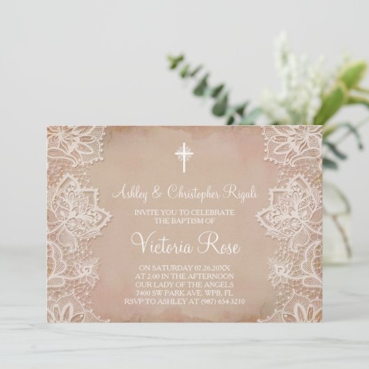 Baptisme Uitnodiging Roze  (Staand voorkant)