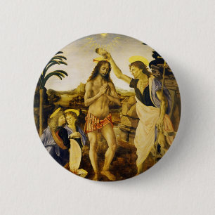 Baptisme van Christus door Da Vinci en Verrocchio Ronde Button 5,7 Cm