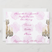 BAPTISME Vintage Invitation PINK DAMASK CONCEPTION (Dos)