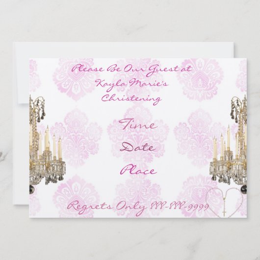 BAPTISME Vintage Invitation PINK DAMASK CONCEPTION (Dos)