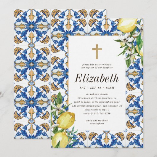 Baptisme voor haar  Lemon Mediterrane tegels Kaart (Voorkant / Achterkant)