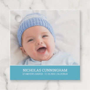 Baptisme voor hem   Moderne eenvoudige foto van Ba Bedankjes Labels