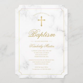 Baptisme White Marble Gold Cross-script Kaart