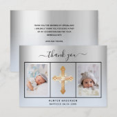 Baptisme zilverblauw babyfotoscript bedankkaart (Voorkant / Achterkant)