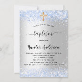 Baptisme zilverblauwe confetti baby kaart (Voorkant)