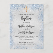 Baptisme zilverblauwe tweeling jongens uitnodiging briefkaart (Voorkant)