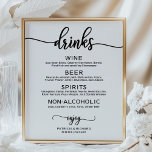 Bar à boissons mariage Menu Poster de calligraphie<br><div class="desc">Cette superbe suite mariage de calligraphie présente un design moderne, audacieux et intemporel. Notre collection complète vous offre tout ce dont vous avez besoin pour créer une atmosphère cohésive et chic, y compris des cartes de menu assorties, des serviettes personnalisées, des signes frappants, des faveurs, et bien plus encore. N'hésitez...</div>