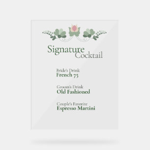 Bar à cocktails de mariage avec signature personna