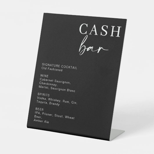 Bar à trésorerie Mariage moderne | Panneau Menu de (Recto)