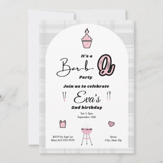 Bar-b-2 Invitation d'anniversaire rose (Devant)