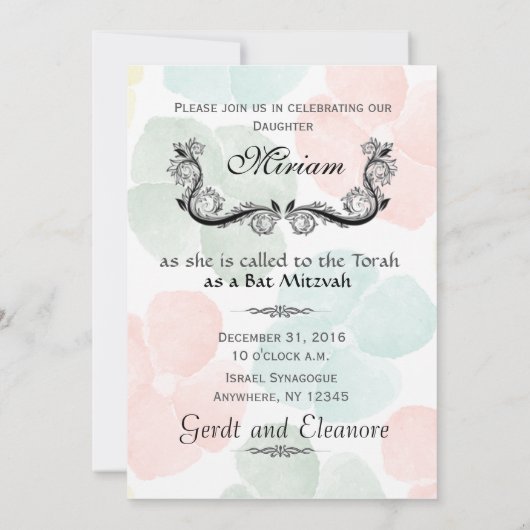 Bar Bat Bnai Hamsa - boom van de uitnodiging van L (Achterkant)